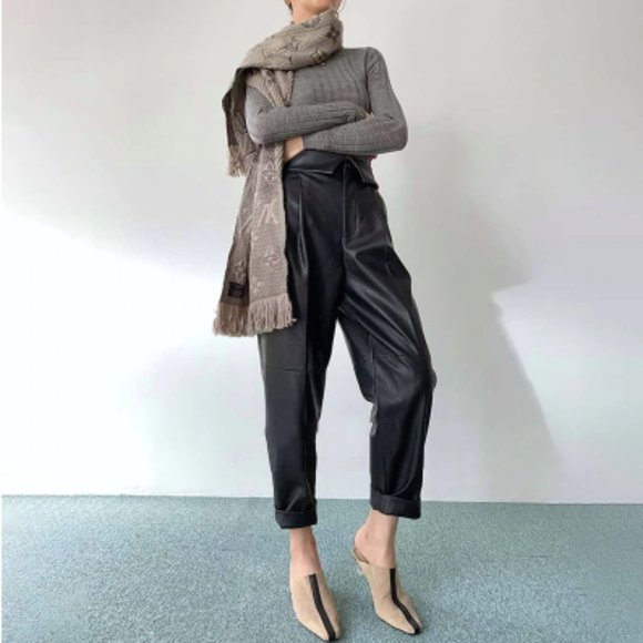 Black Faux Leather Harem Trousers - Picture 3 of 10